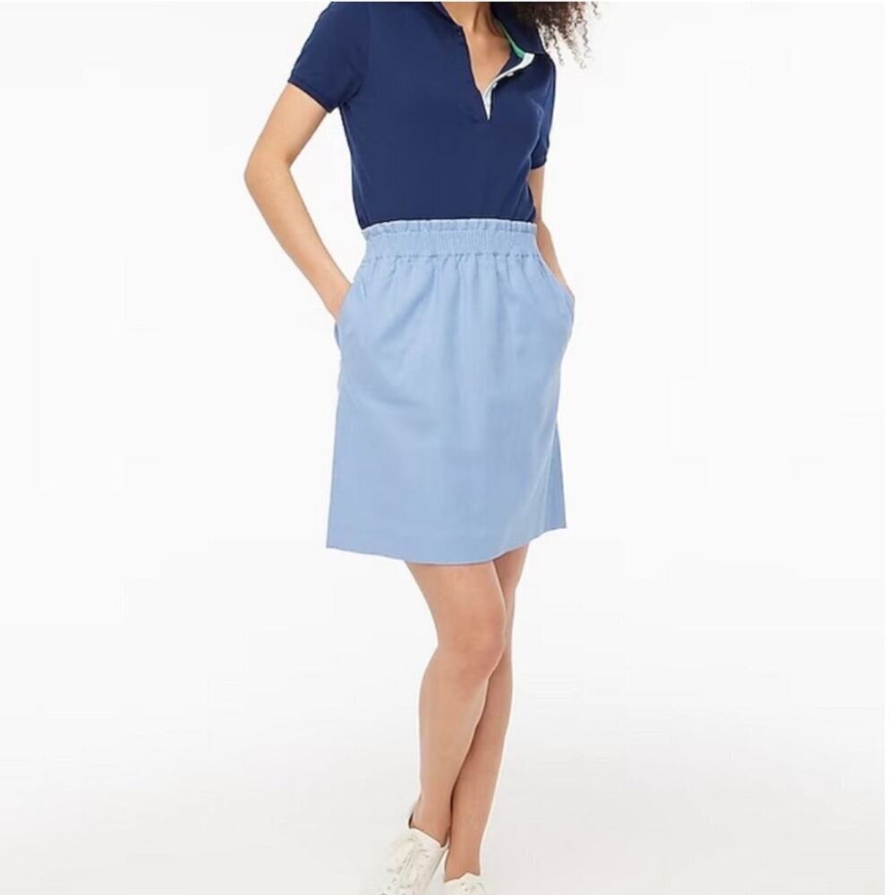 J Crew Blue Linen Cotton City Mini Skirt Paperbag Stretch Waist Size 0 NWT BF230
